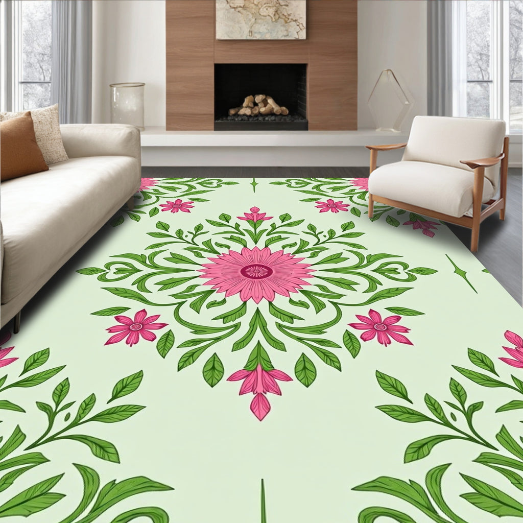 Pink Floral Garden Pattern Rug