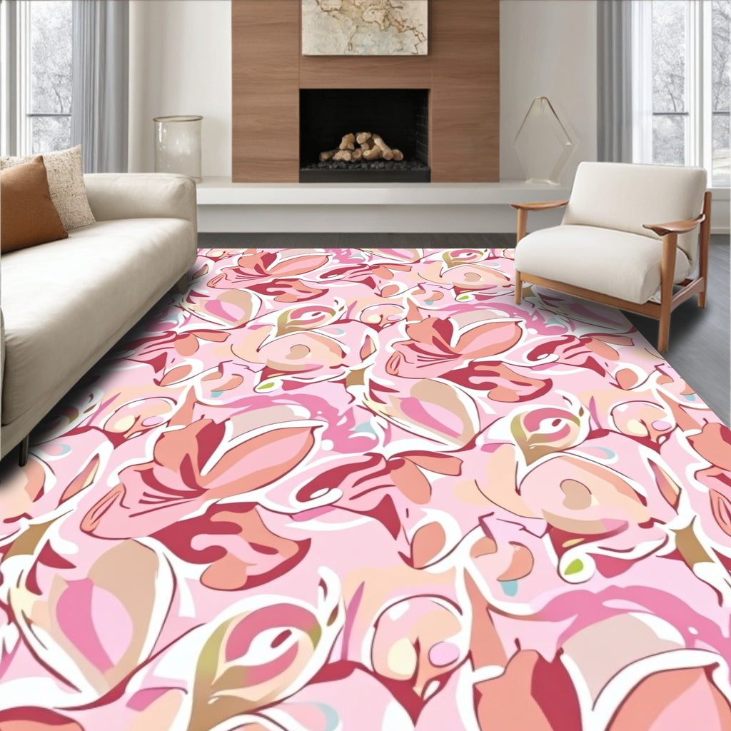 Soft Pink Floral Swirl Pattern Design Rug