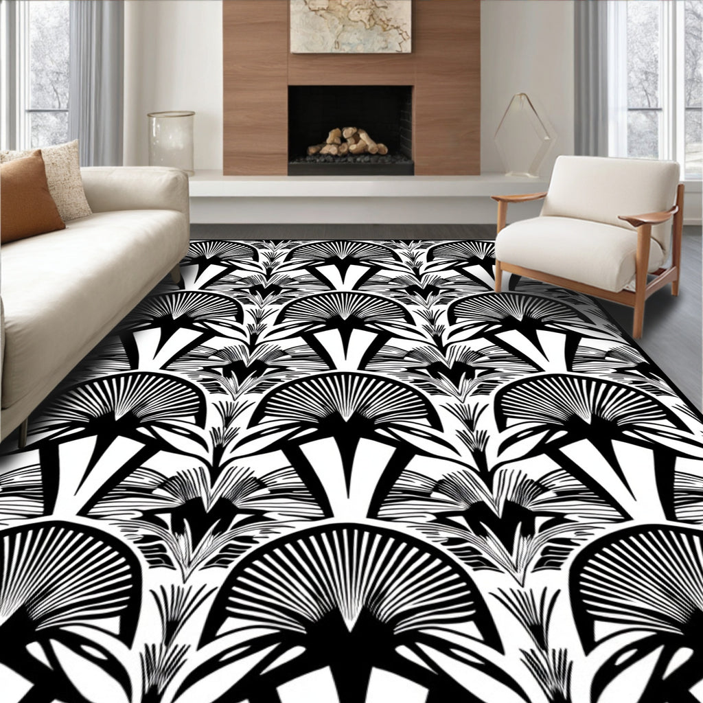 Art Deco Fanburst Geometric Pattern Rug
