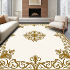 Ornate Golden Floral Border Design Rug