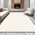 Black White Abstract Swirl Border Rug