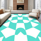 Geometric Aqua White Checkerboard Pattern Rug