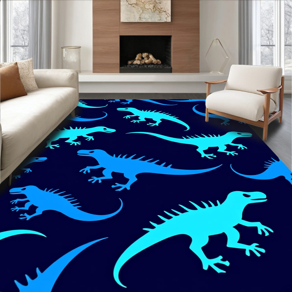 Dinosaur Pattern Blue Gradient Rug