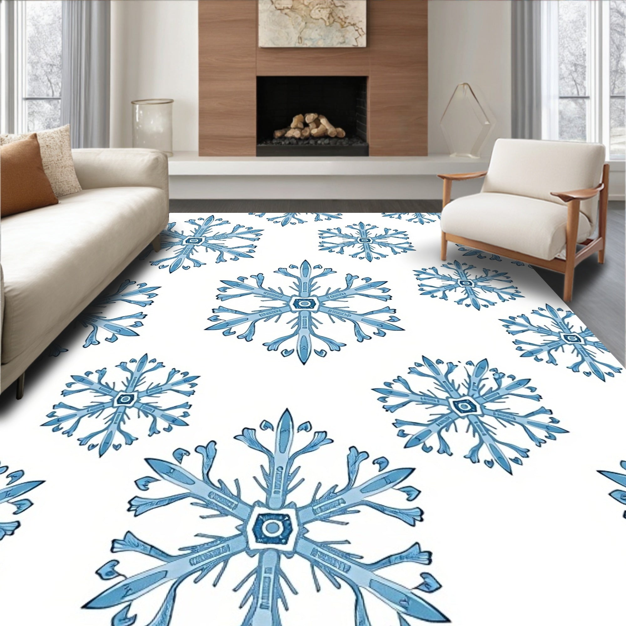Light Blue Snowflake Winter Collage Rug