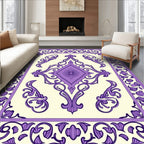 Elegant Purple Floral Scroll Pattern Rug