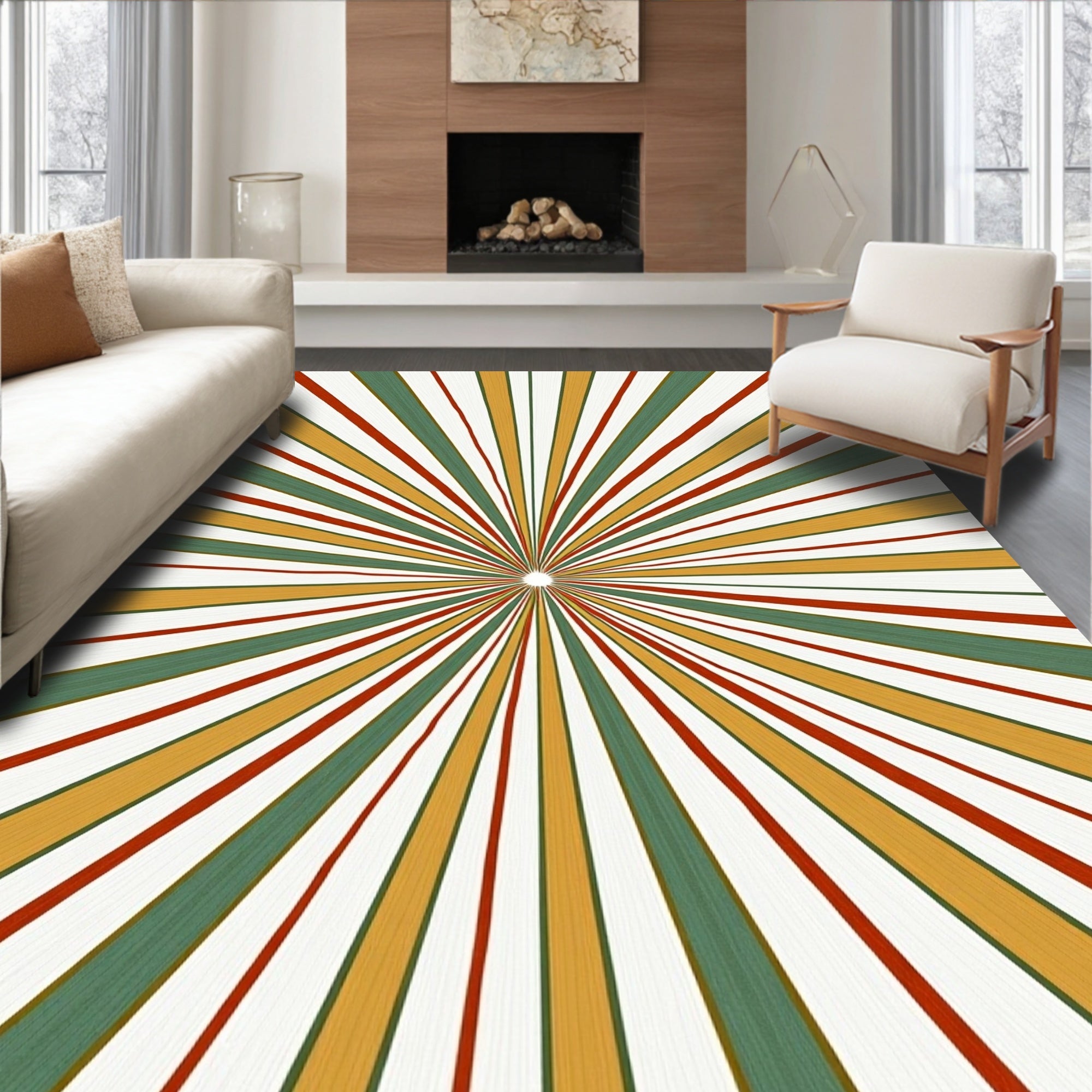Radiating Stripes Geometric Pattern Rug