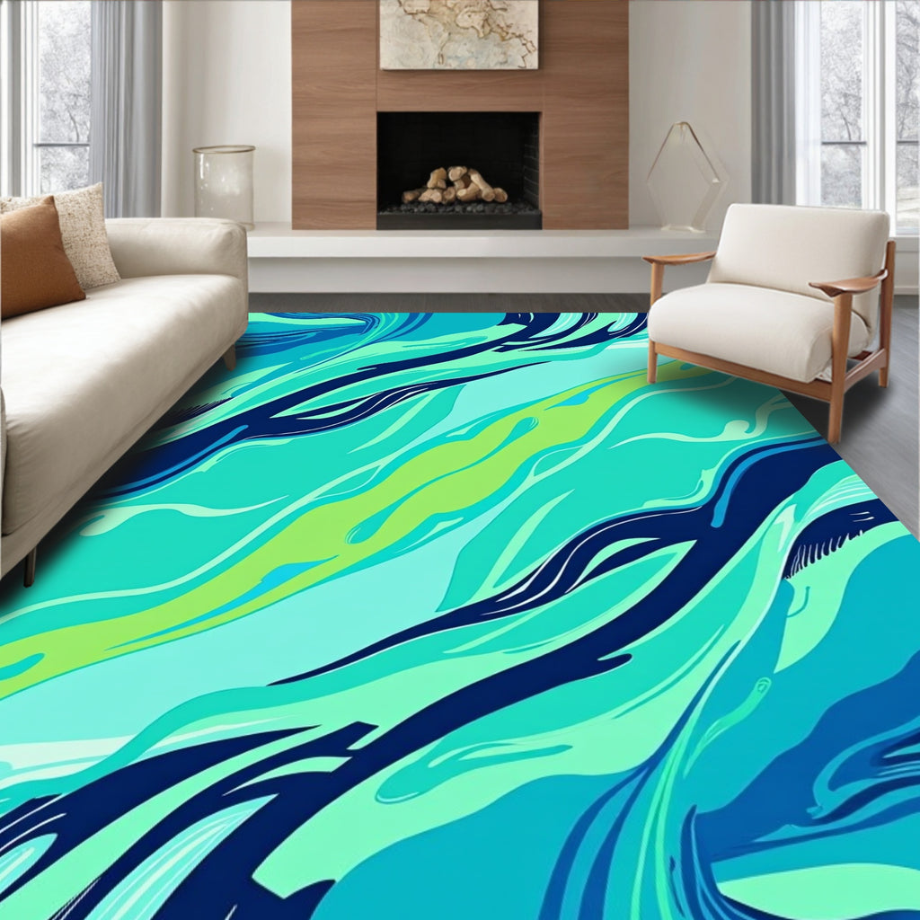 Aqua Swirls And Strokes Pattern Rug