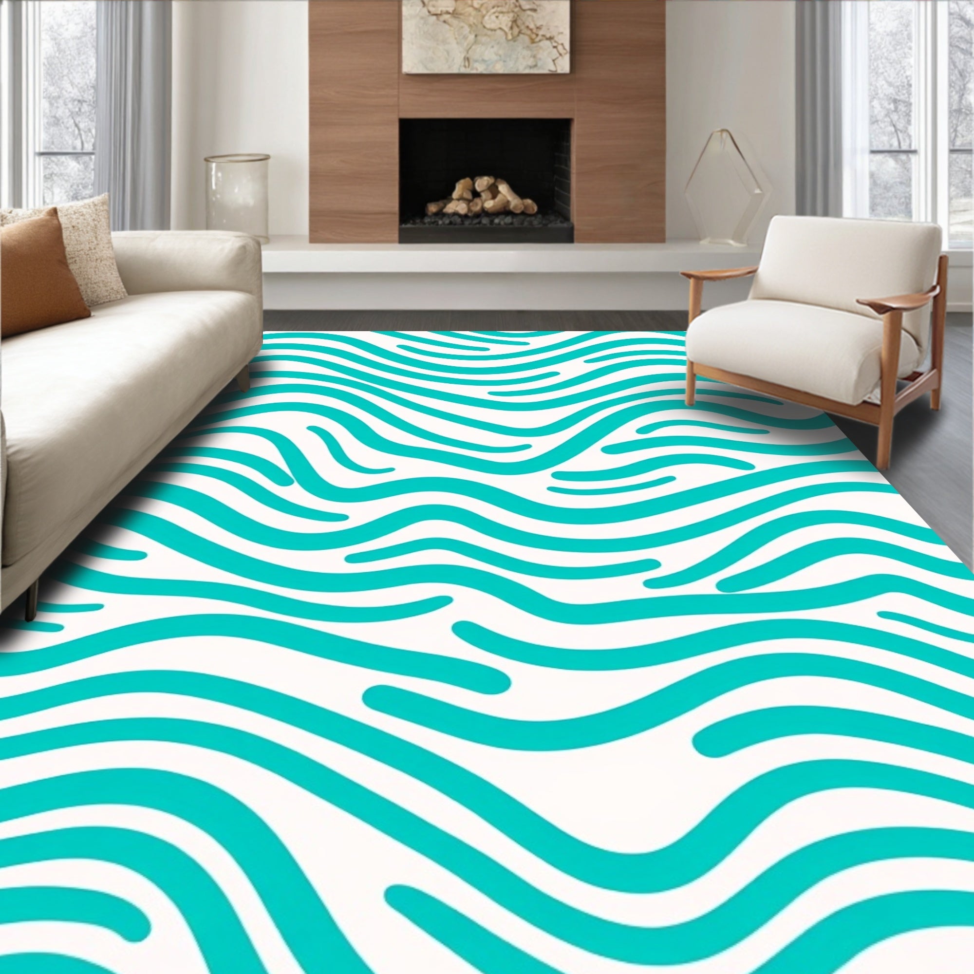Aqua Wave Pattern Rug