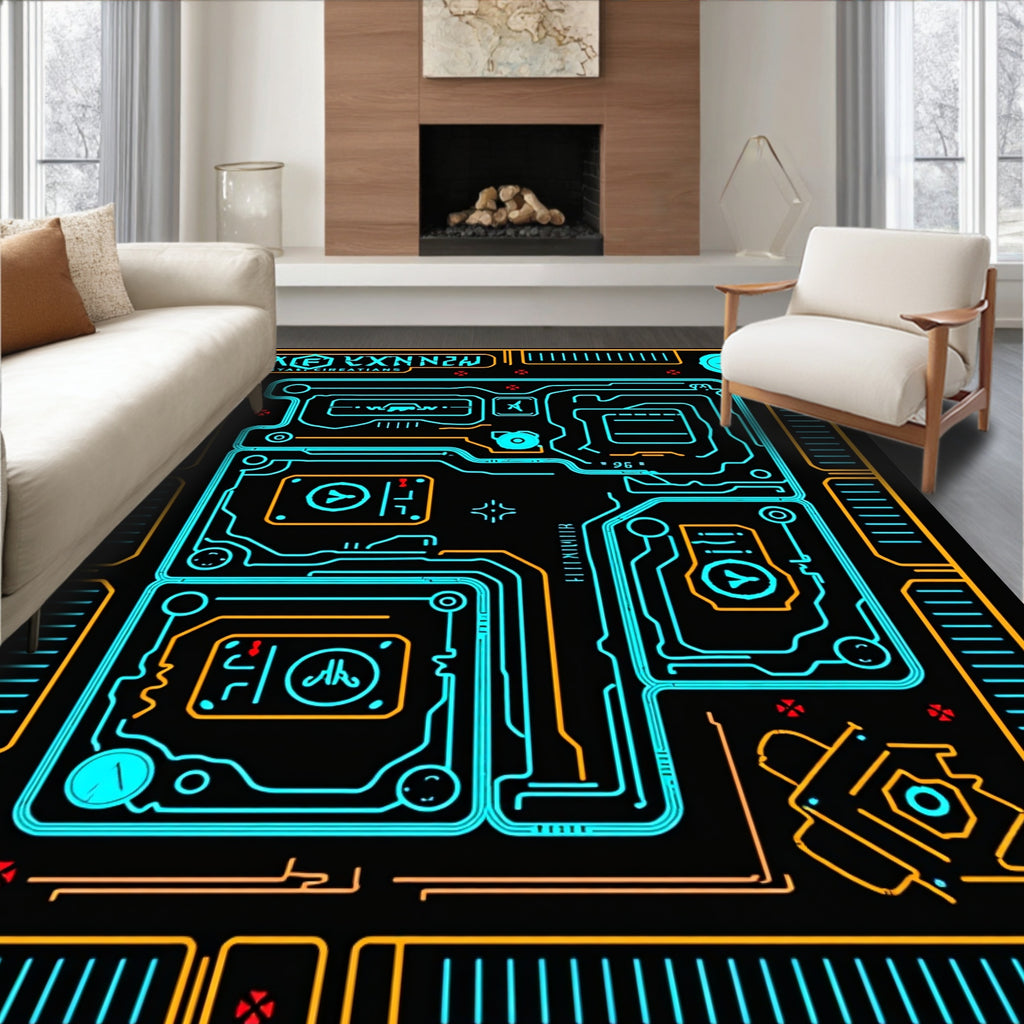 Futuristic Circuit Board Design Rug