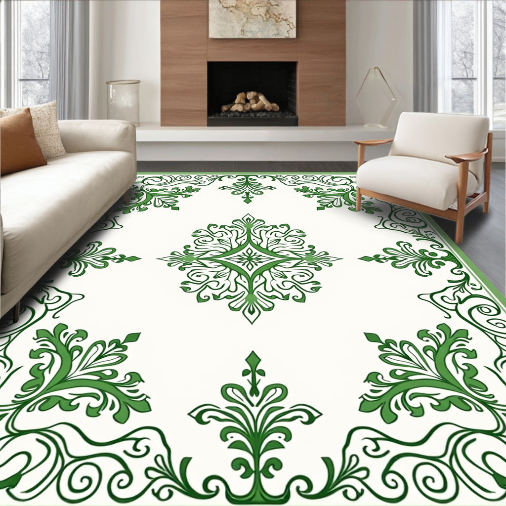 Verdant Floral Scroll Square Medallion Rug