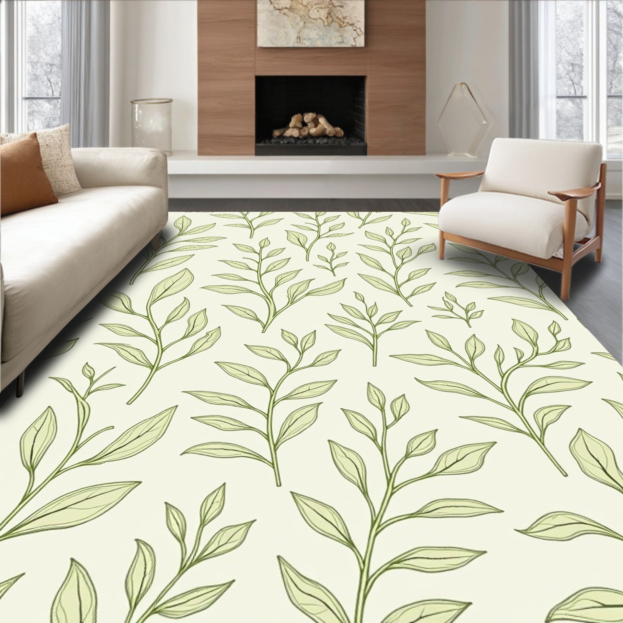 Botanical Leaf Pattern Design Rug