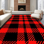 Bold Red Black Plaid Pattern Rug