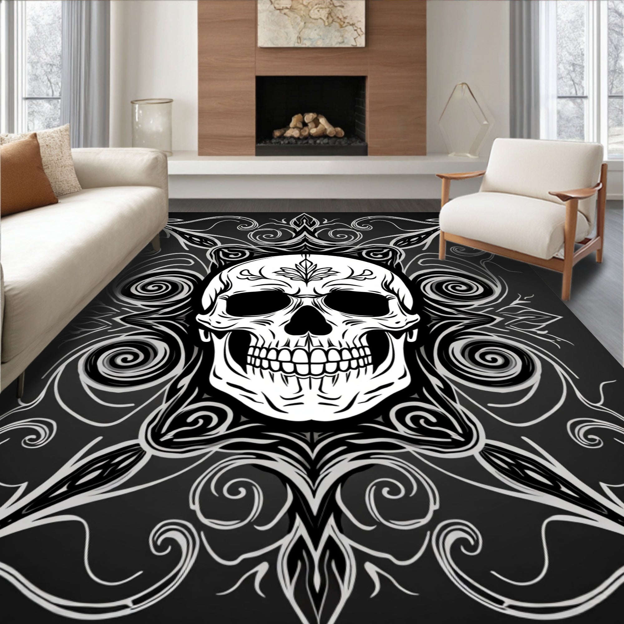 Gothic Skull Ornamental Pattern Rug
