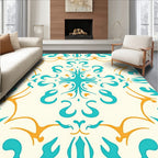 Aqua And Gold Symmetrical Pattern Rug