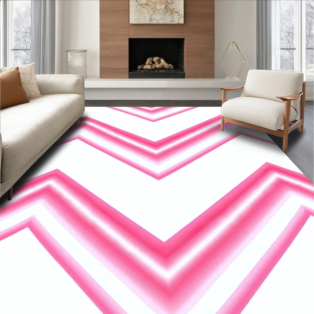Pink And White Chevron Pattern Rug