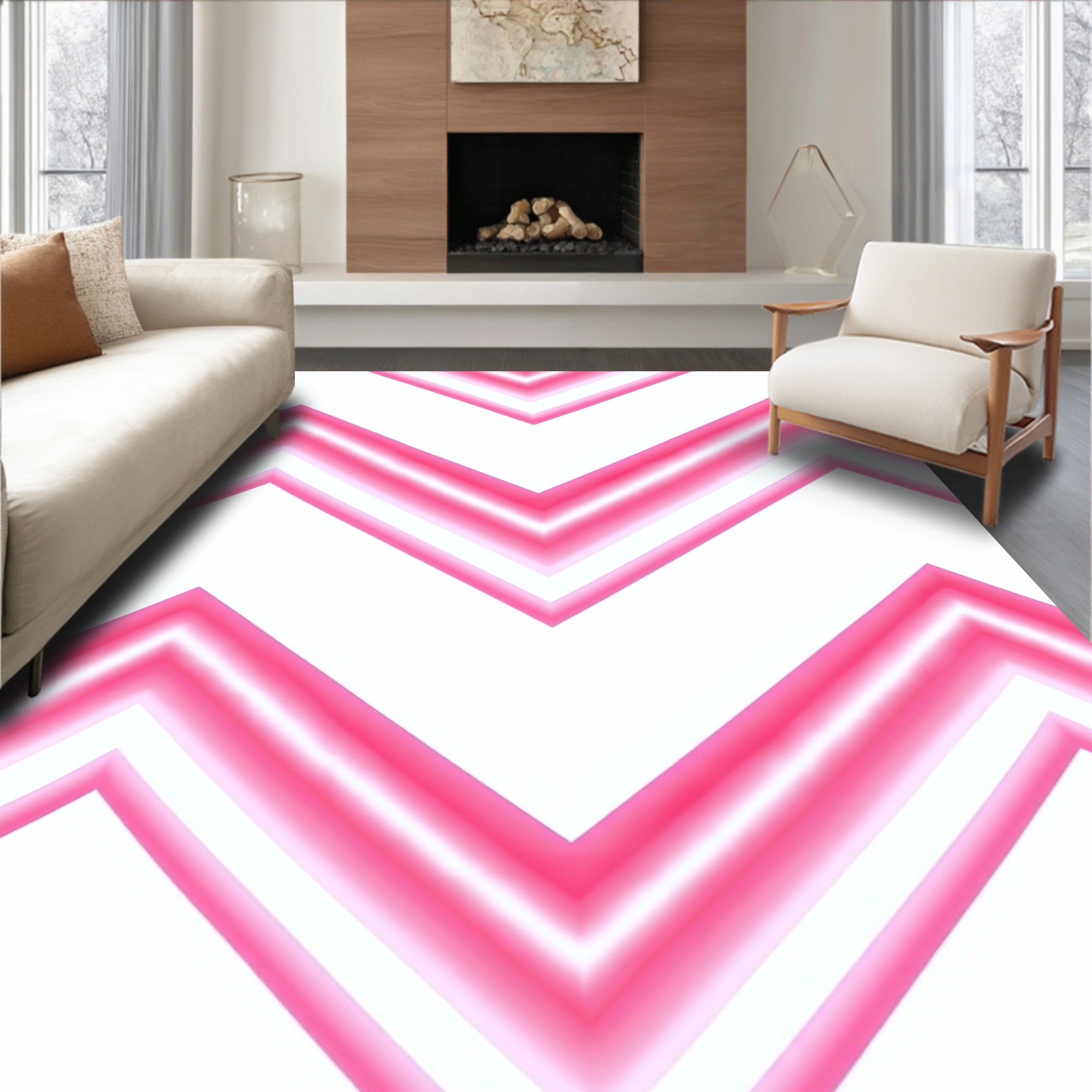 Pink And White Chevron Pattern Rug