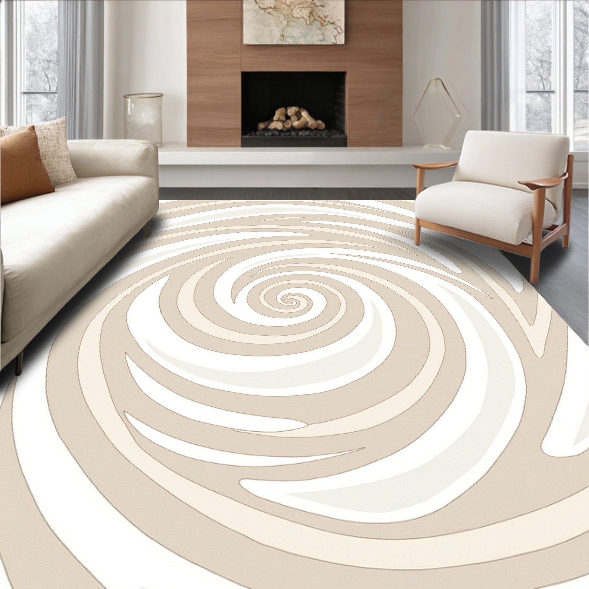 Abstract Swirl Pattern Neutral Tones Rug