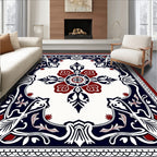 Bold Red Navy White Floral Frame Rug