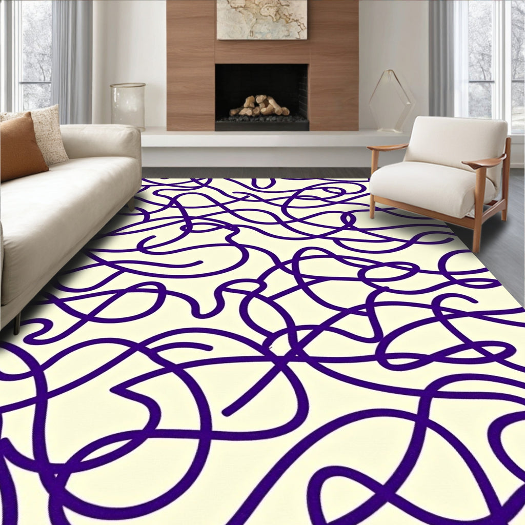 Lively Purple Abstract Linear Design Rug