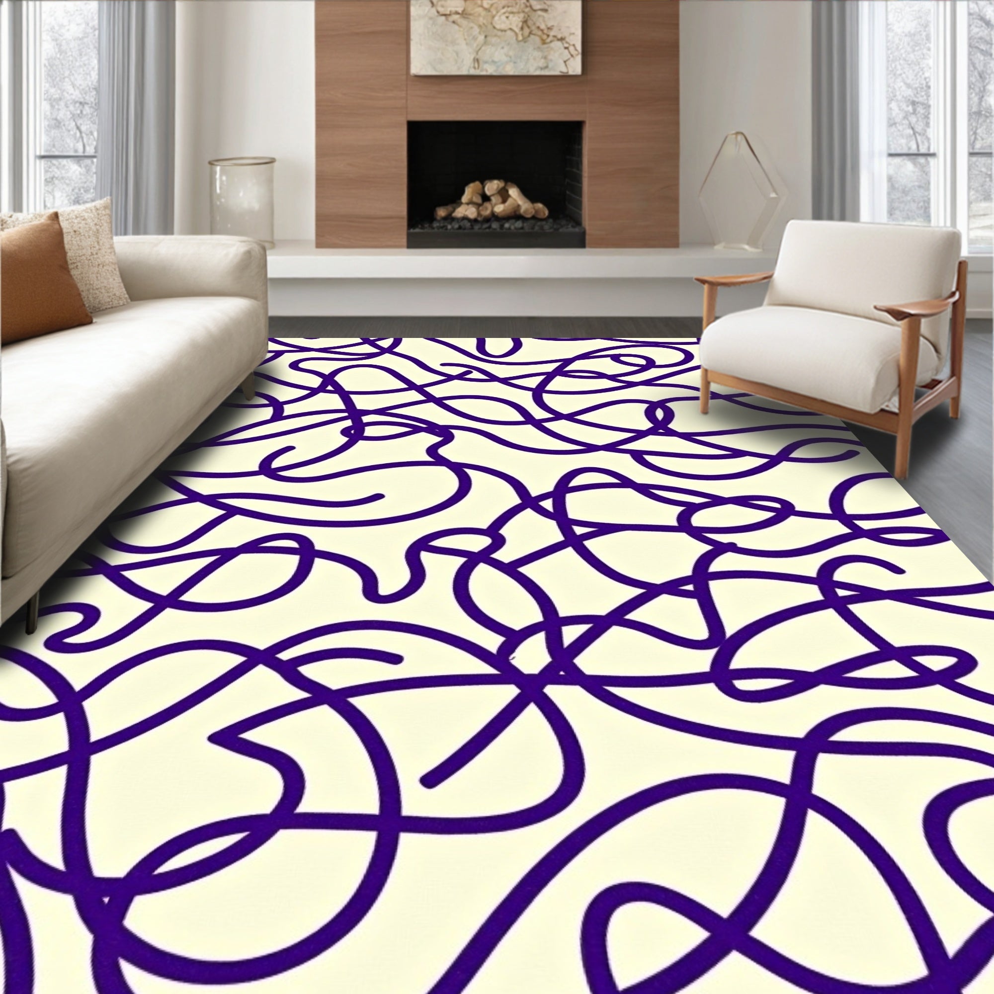 Lively Purple Abstract Linear Design Rug