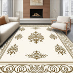 Ornate Brown Floral Damask Pattern Rug