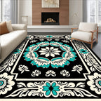 Bold Floral Border With Teal Accents Rug