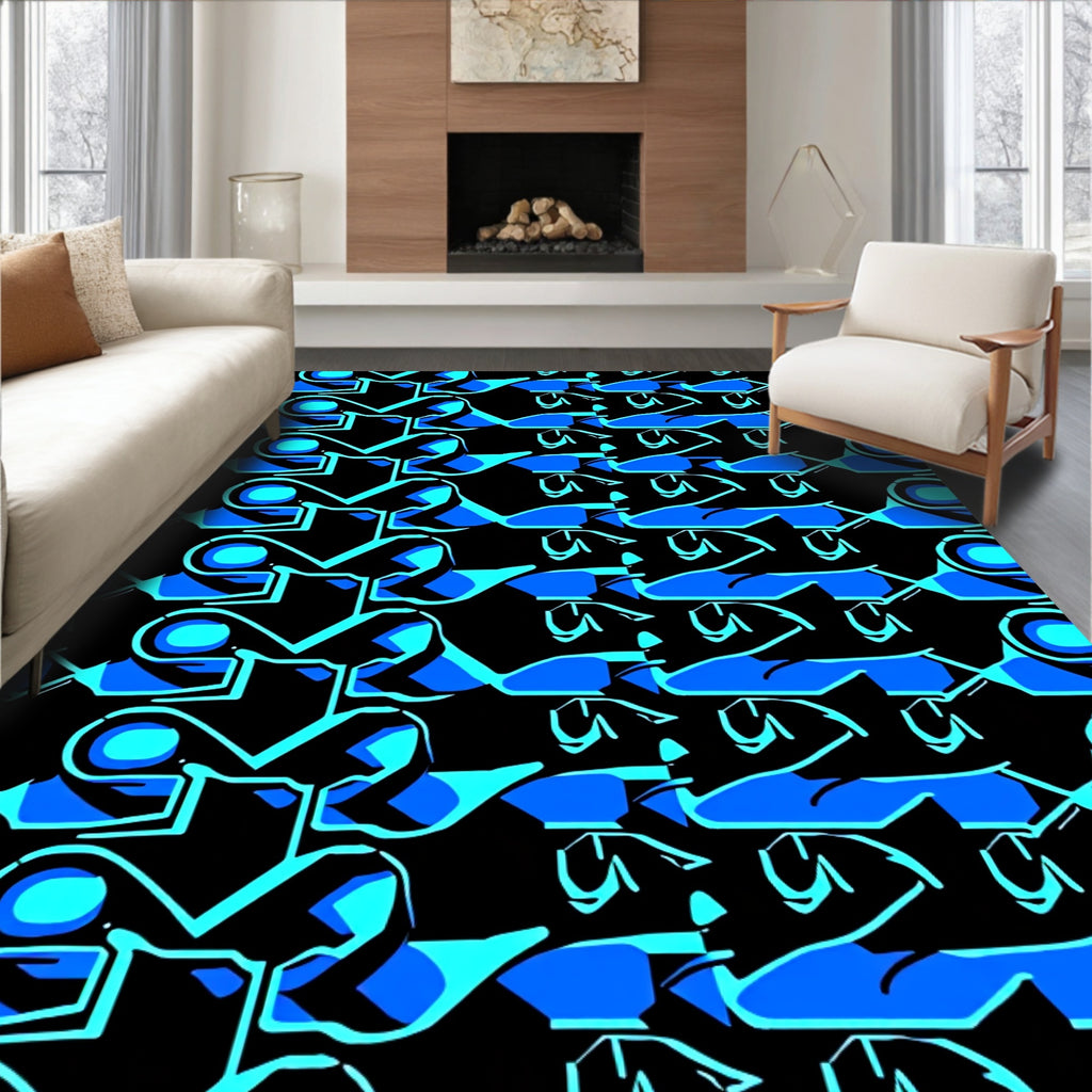 Electric Blue Geometric Pattern Rug