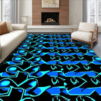 Electric Blue Geometric Pattern Rug