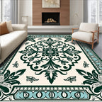 Traditional Green Floral Medallion Design Rug