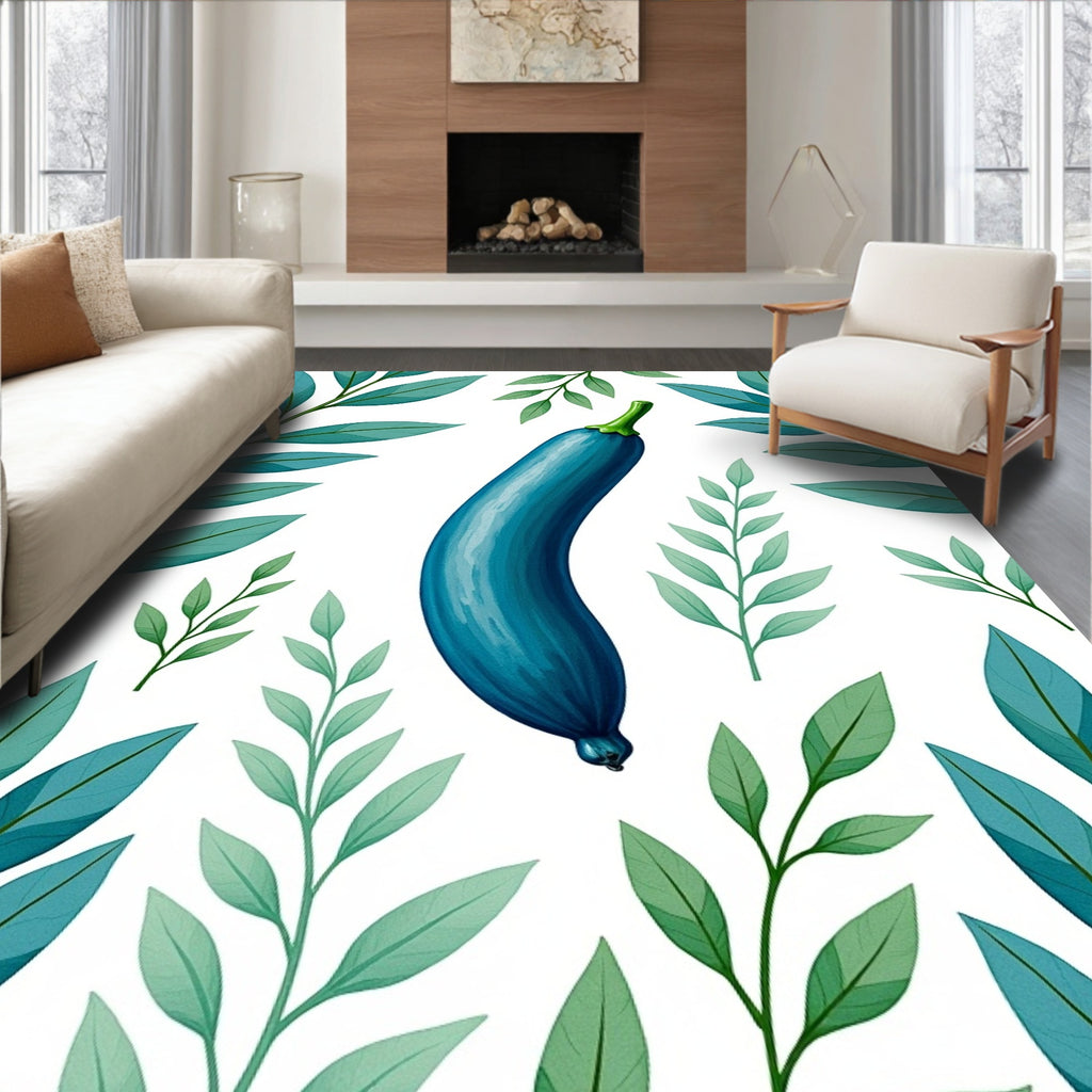 Blue Eggplant Botanical Pattern Rug