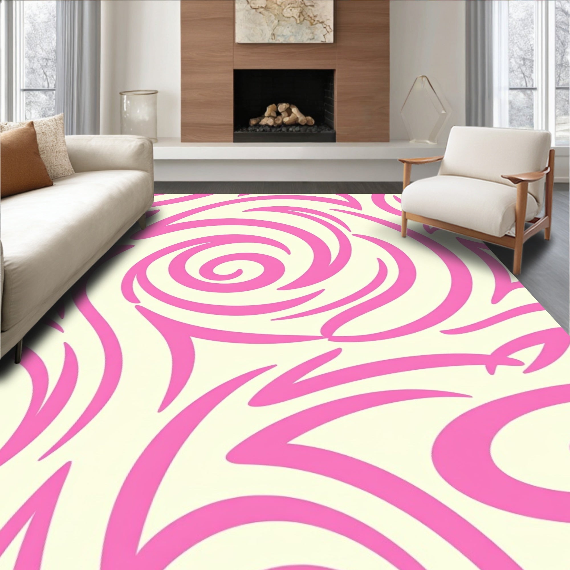 Swirl Pattern Pink Abstract Design Rug