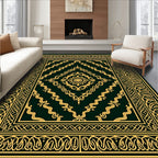 Ornate Gold Dark Green Medallion Rug
