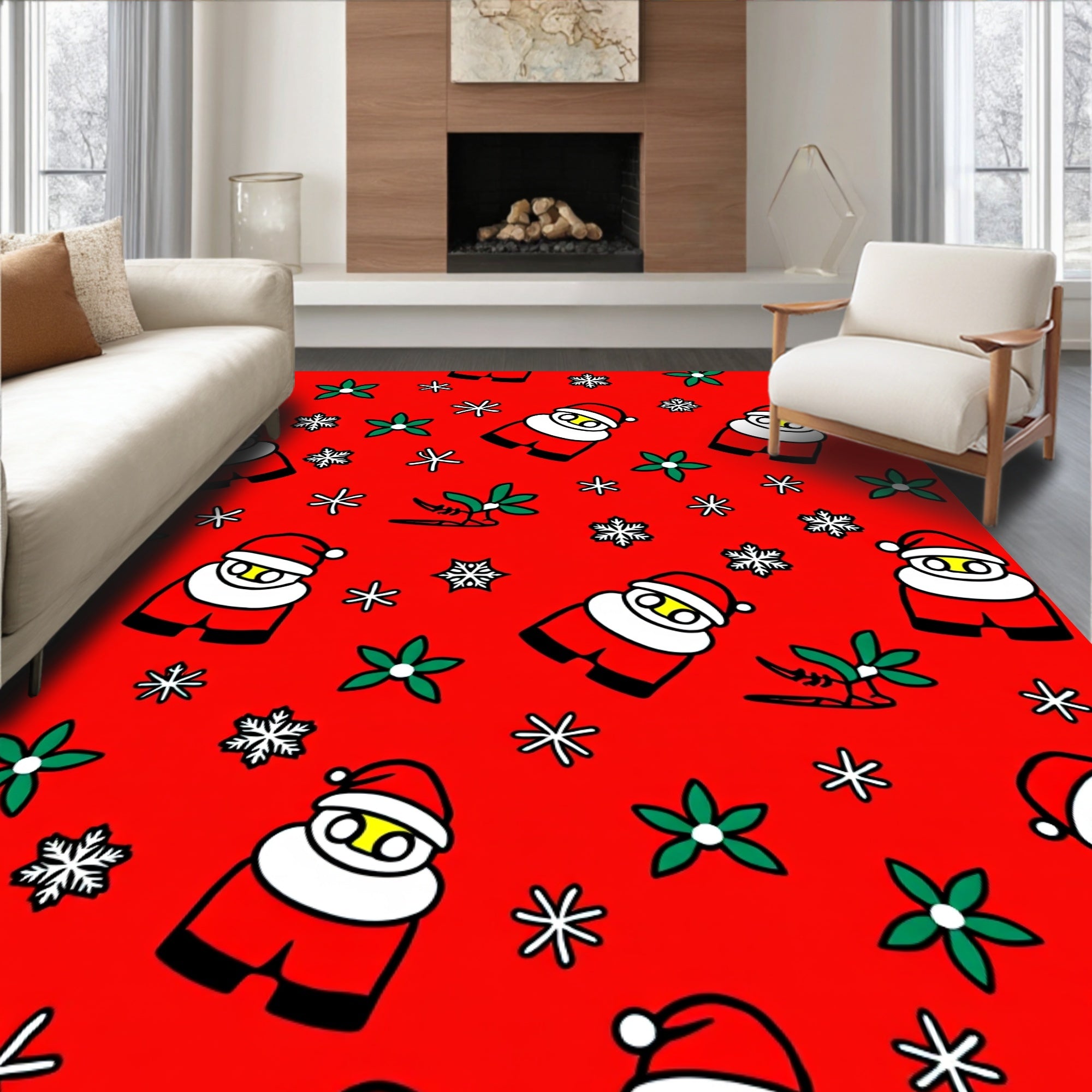 Festive Red Santa Snowflakes Holiday Collage Rug
