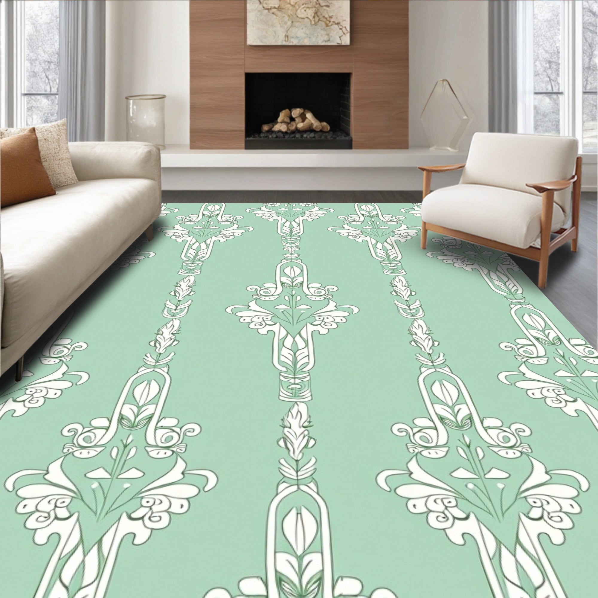 Art Nouveau Floral Scroll Pattern Rug