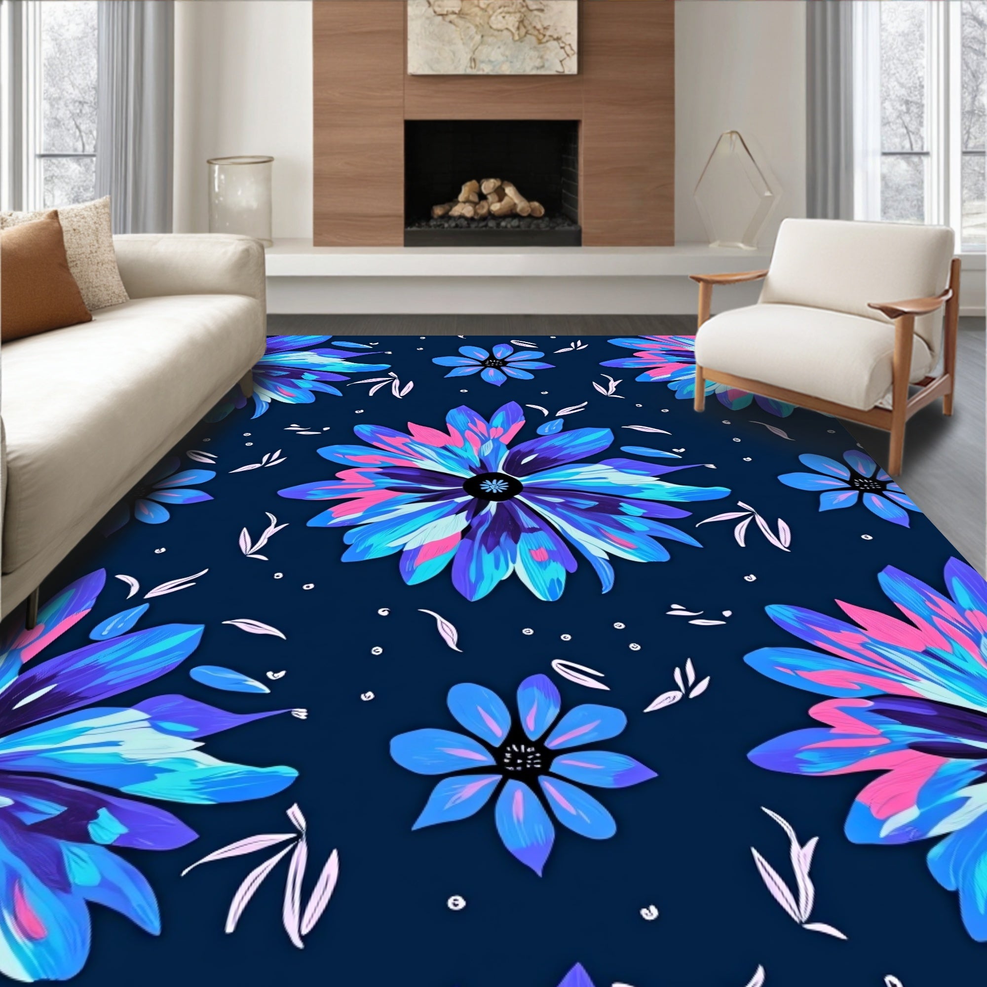 Vivid Abstract Floral Pattern Rug