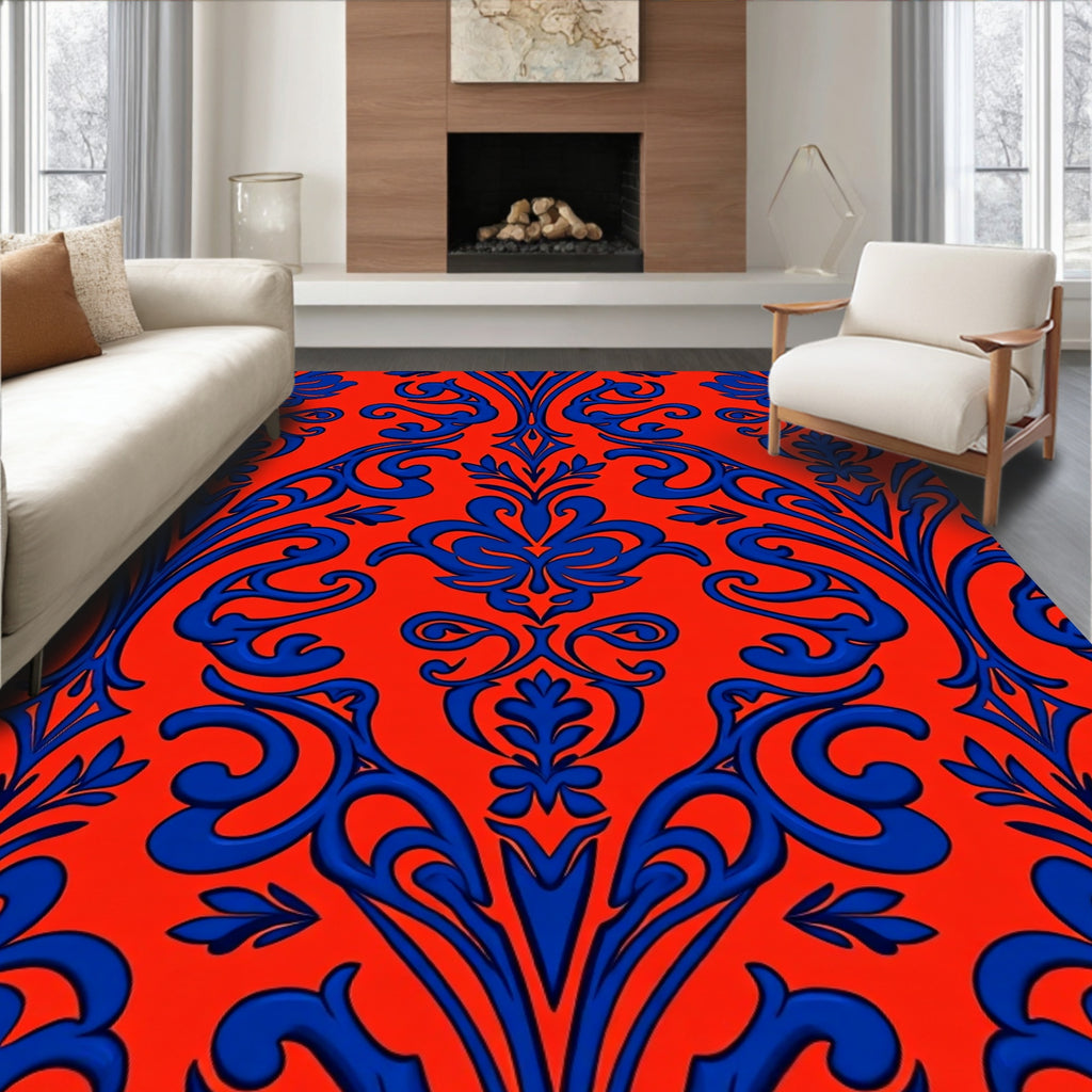 Bold Floral Damask Pattern Rug