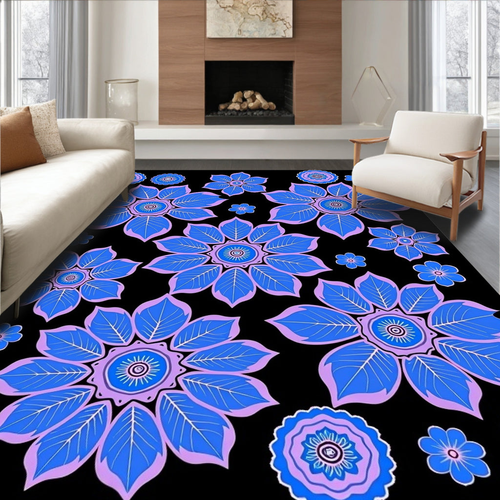 Blue Lavender Floral Medallion Arrangement Rug