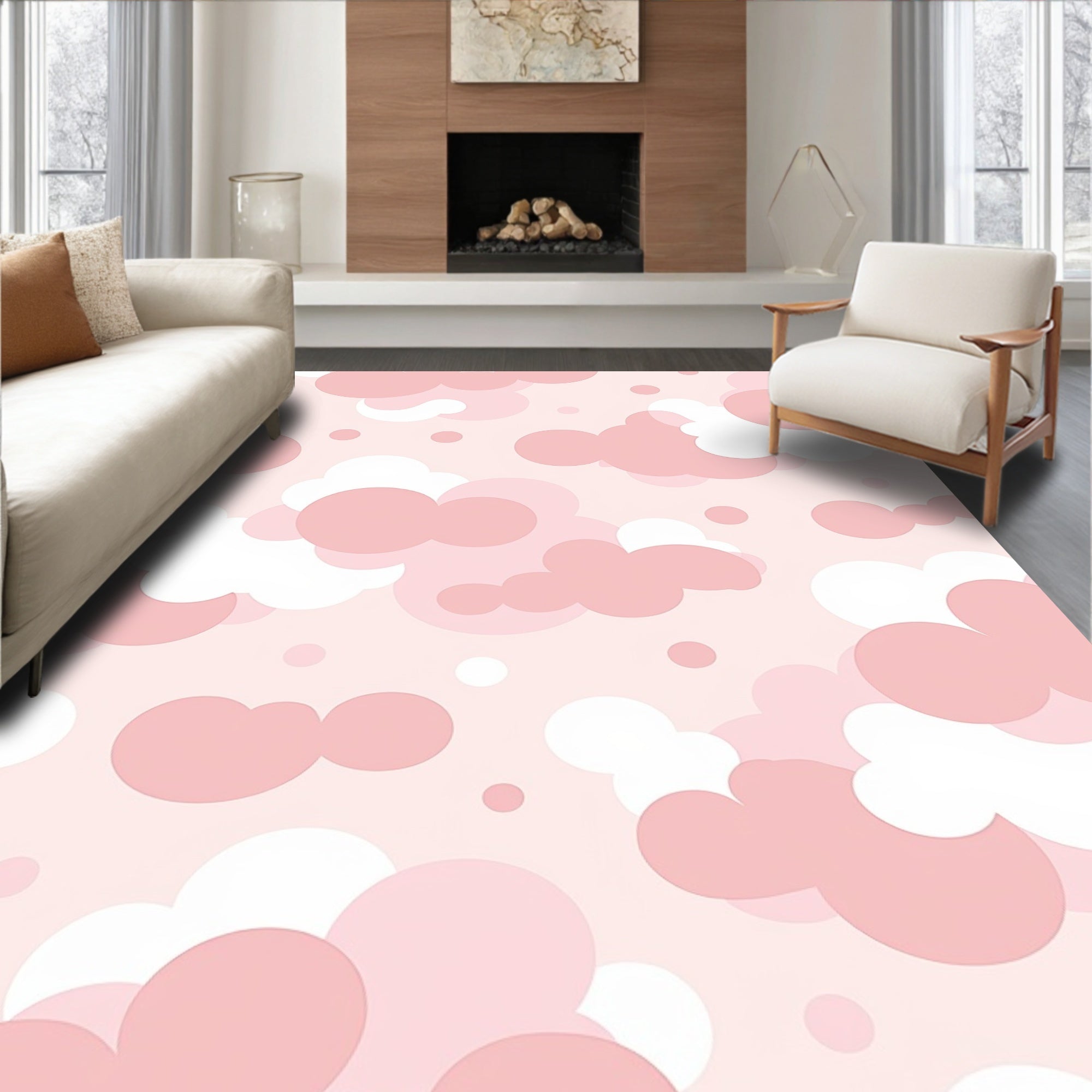 Soft Pink Cloudscape Pattern Rug