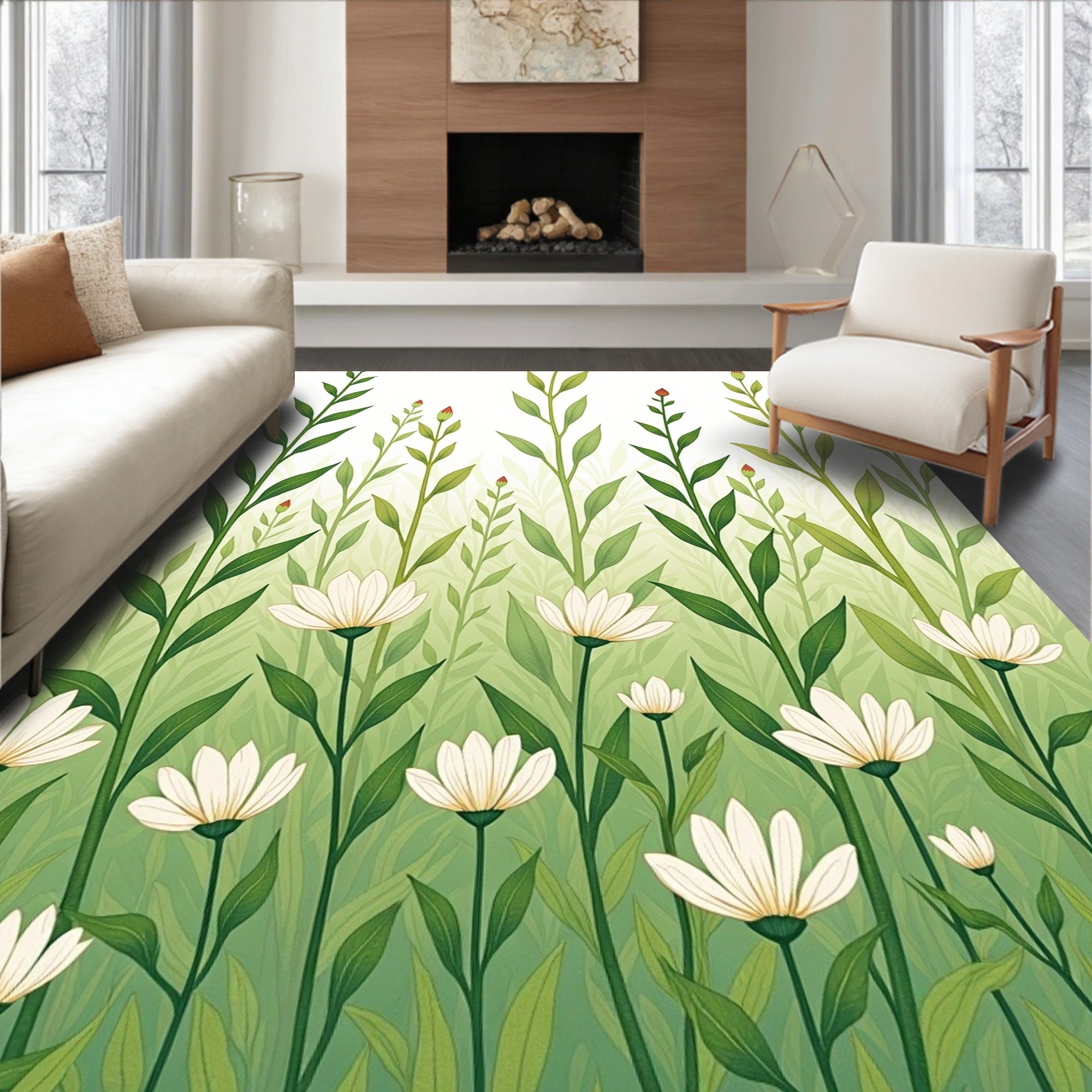 Delicate Floral And Greenery Pattern Rug