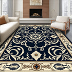 Ornate Floral Cream and Navy Rug