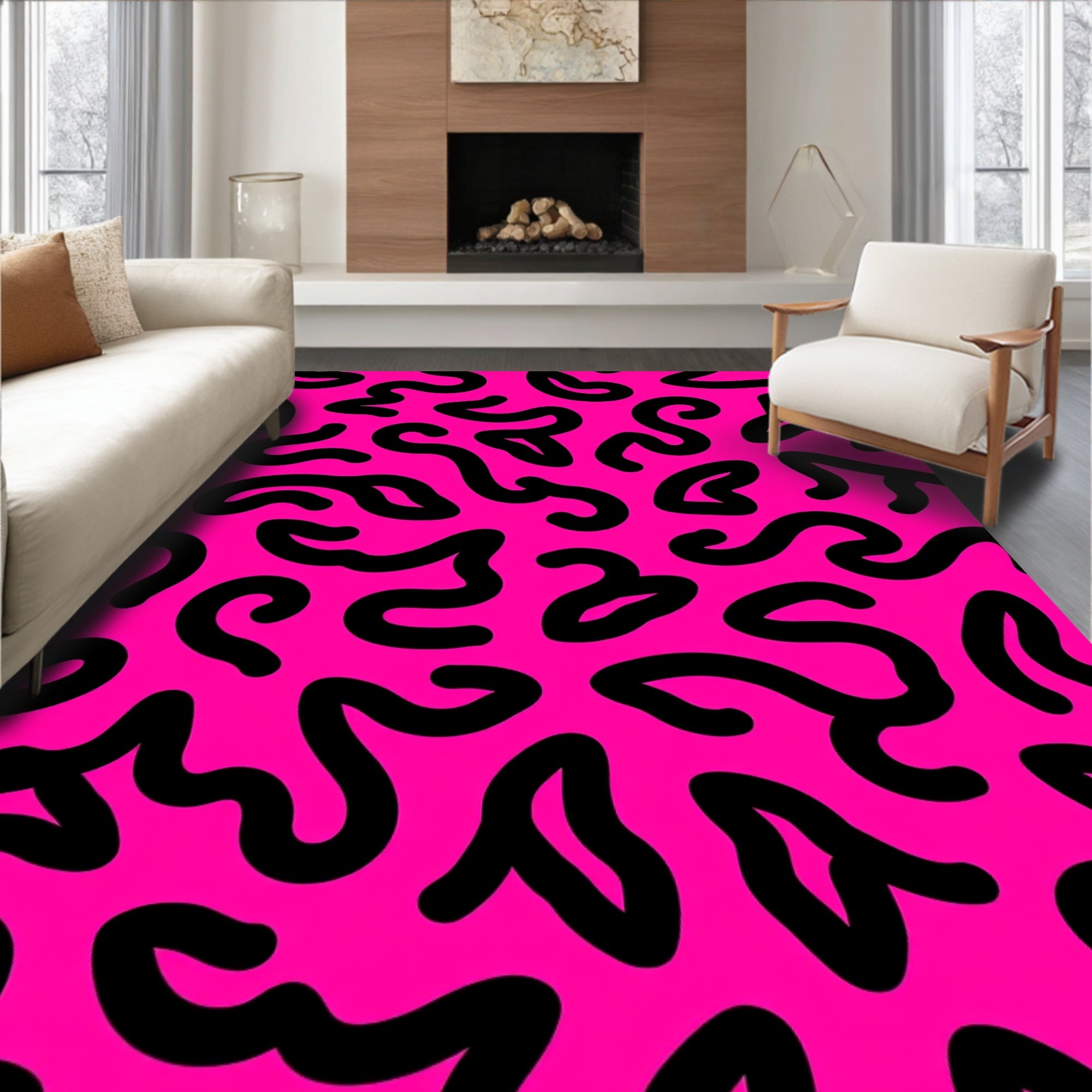 Bold Pink Abstract Swirls Rug