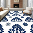 Classic Blue Floral Damask Pattern Rug