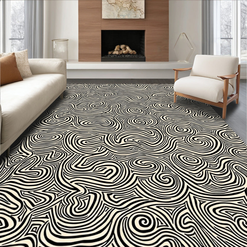 Abstract Curled Line Pattern Design Rug