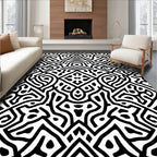 Intricate Tribal Black and White Pattern Rug