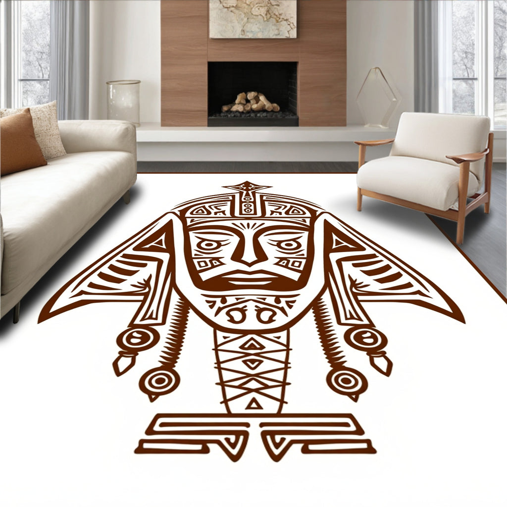 Tribal Warrior Brown Face Art Rug