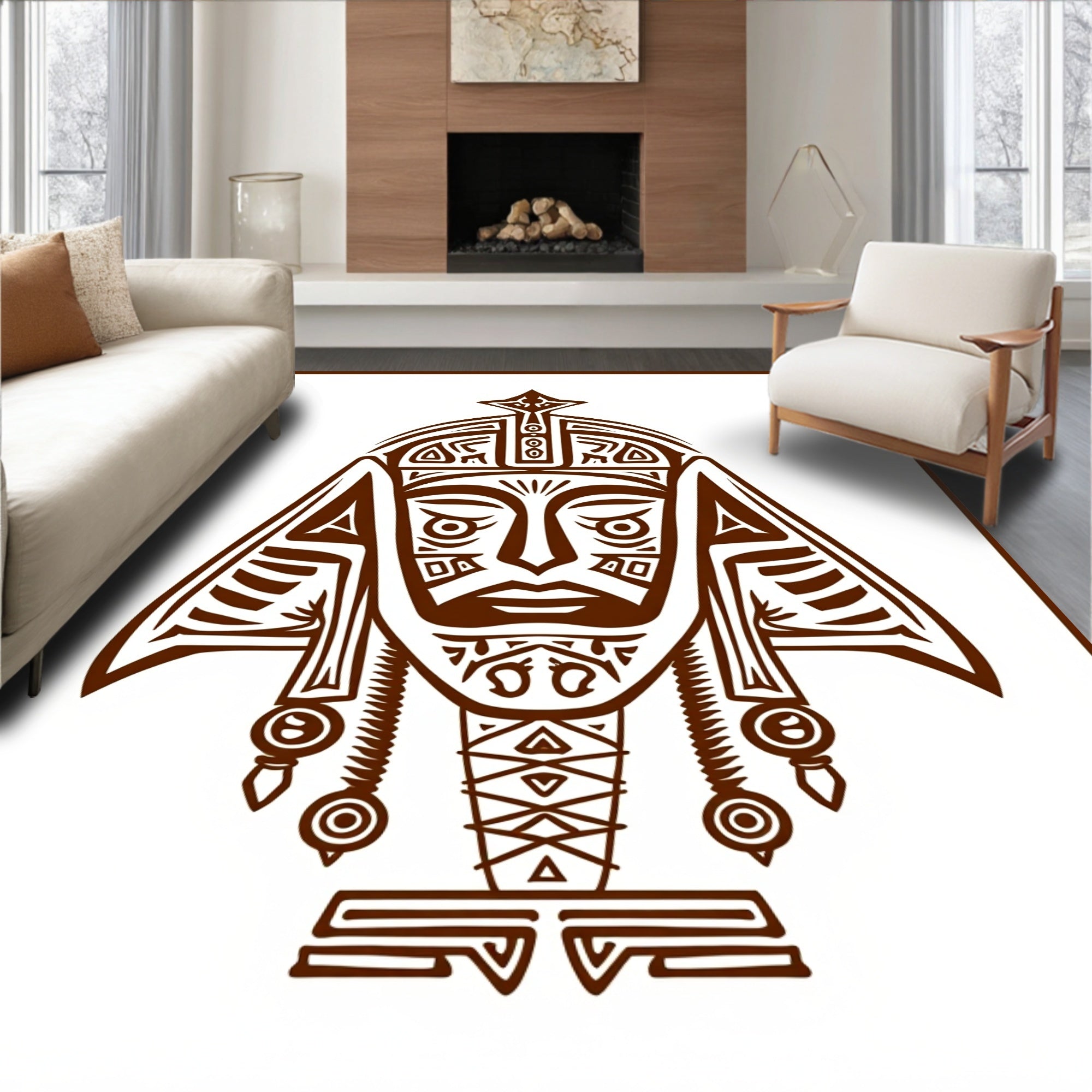 Tribal Warrior Brown Face Art Rug