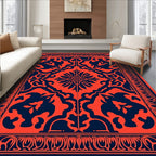 Red Navy Ornate Scroll Pattern Rug