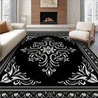 Classic Black White Floral Damask Pattern Rug