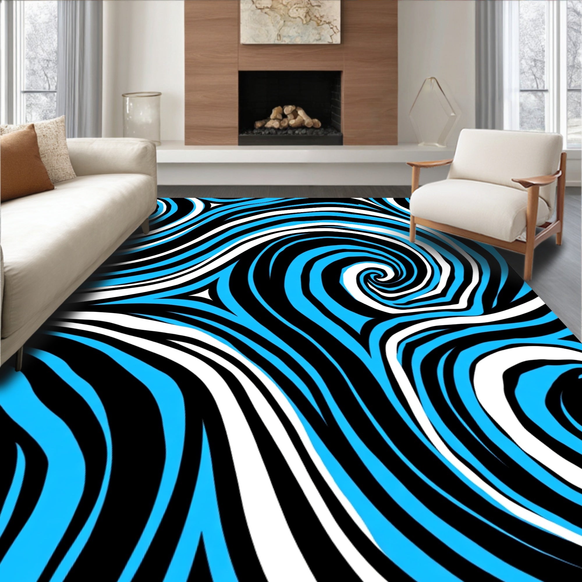 Electric Blue Swirling Wind Rug