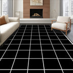 Classic Black White Grid Pattern Rug